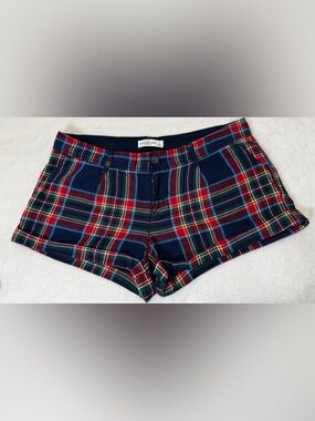 Abercrombie & Fitch Tartan Plaid Y2K Low Rise Cuffed Trouser Shorts Size 8